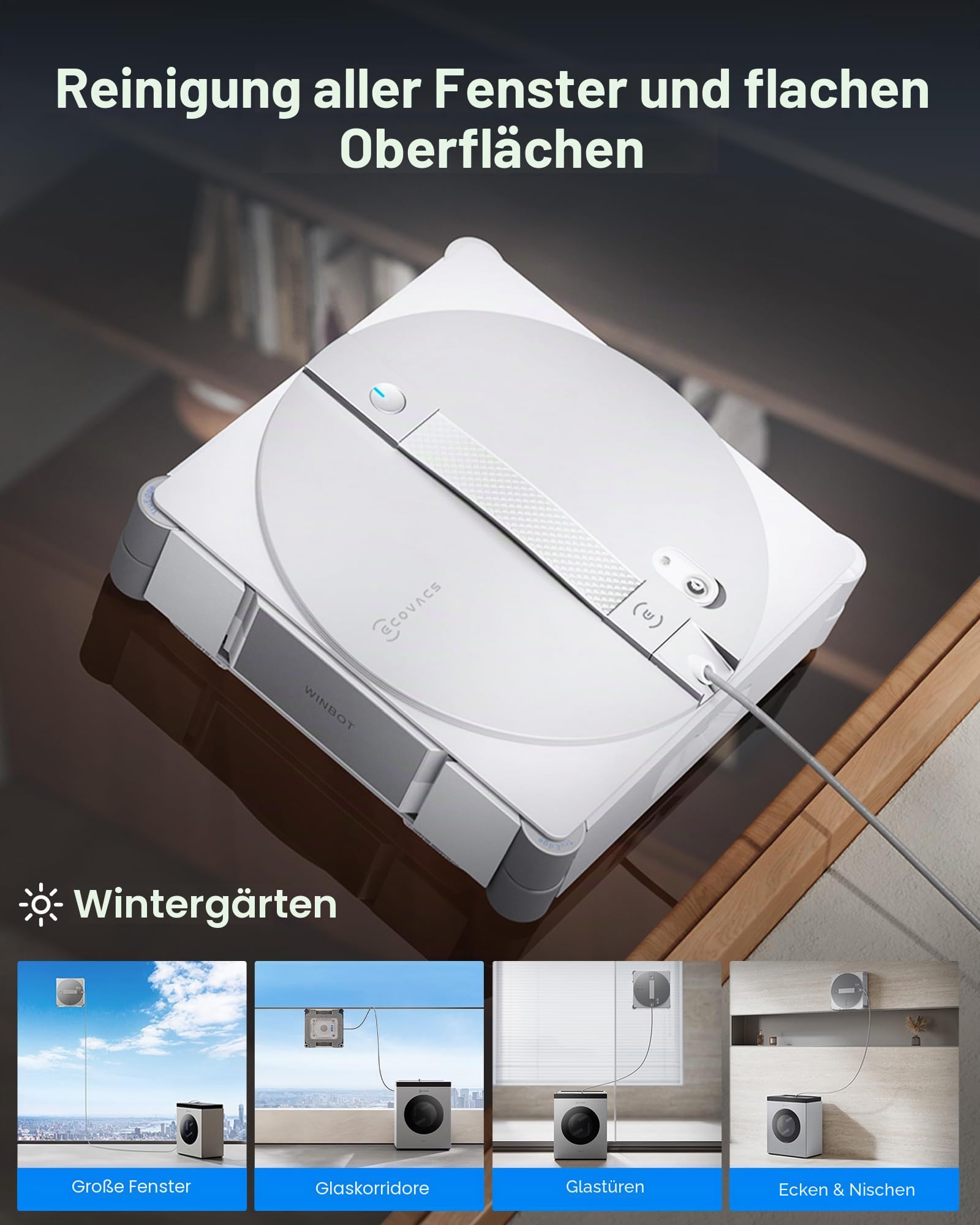 ECOVACS WINBOT W3 Omni Roboter Fensterreiniger mit Auto Pad Waschen & Multifunktionsstation, 8000Pa Saugkraft, Intelligente Reinigung mit Dreifachdüsen-Wassersprüher, 12-stufiger Schutz