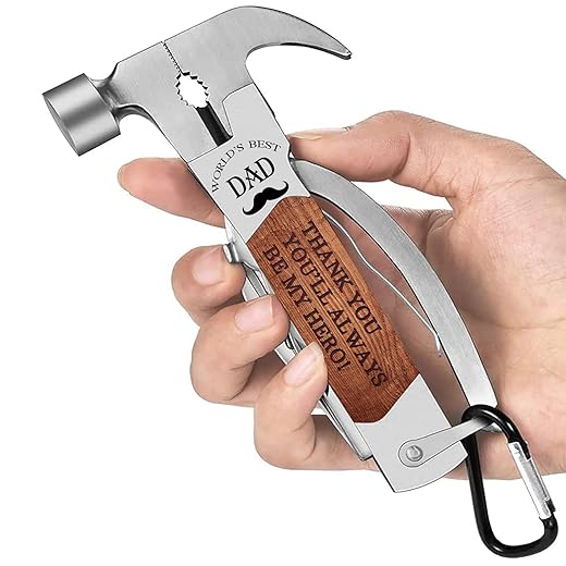 VEITORLD All in One Tools Hammer Multitool, Dad Gifts for Christmas, Stocking Stuffers for Men Dad, Unique Birthday Gifts for Dad Who Wants Nothing, Personalized Gift(Dad are Hero)