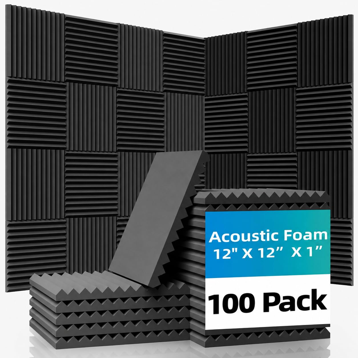 100 Pack Acoustic Foam Wall Panels, 12 x 12 x 1 in