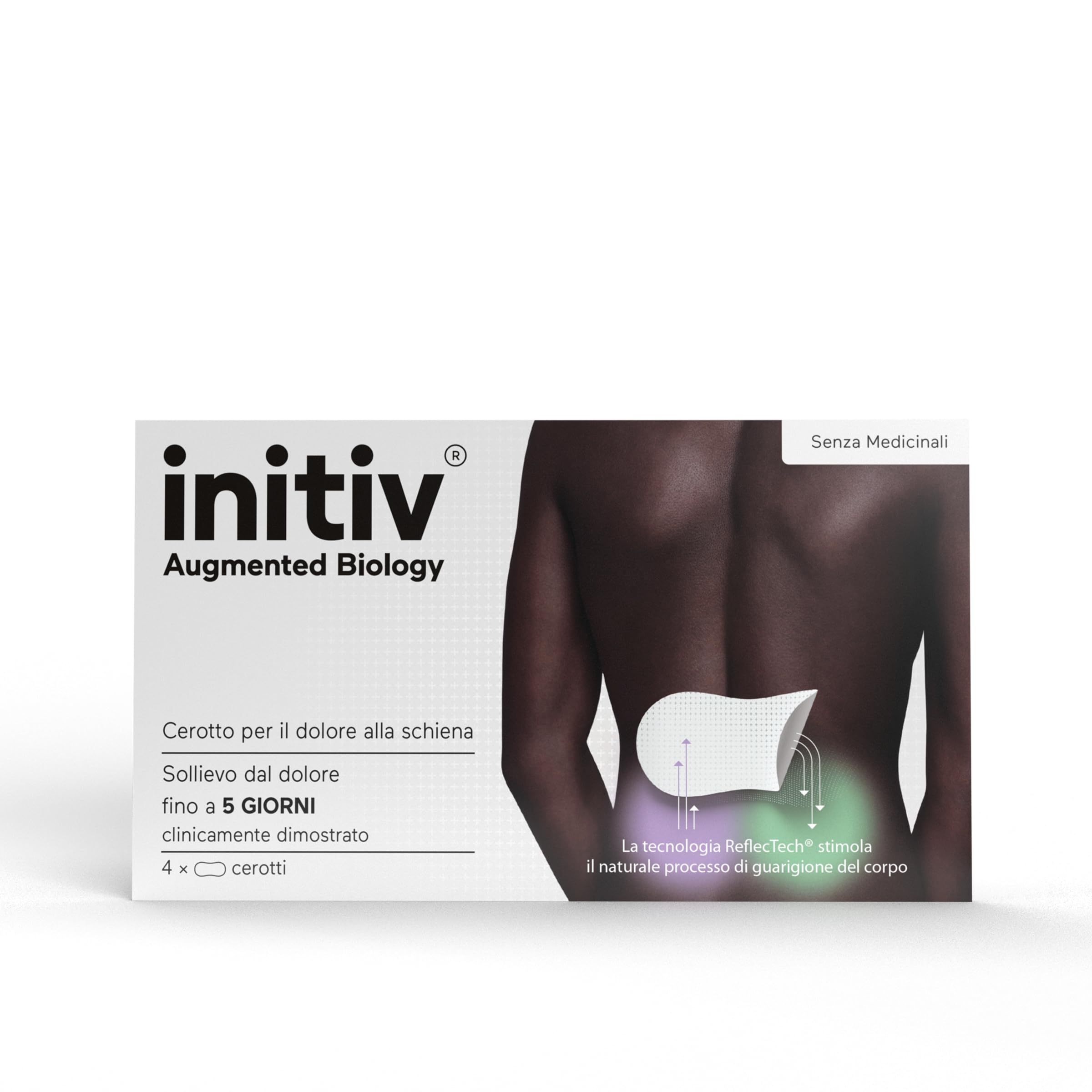 Initiv Cerotti per Schiena, Dolori Muscolari da lievi a moderati, Rimedi Mal di Schiena, Sollievo fino a 5 giorni se usati in modo continuativo, senza Medicinali, Resistenti all’Acqua (4 Cerotti)