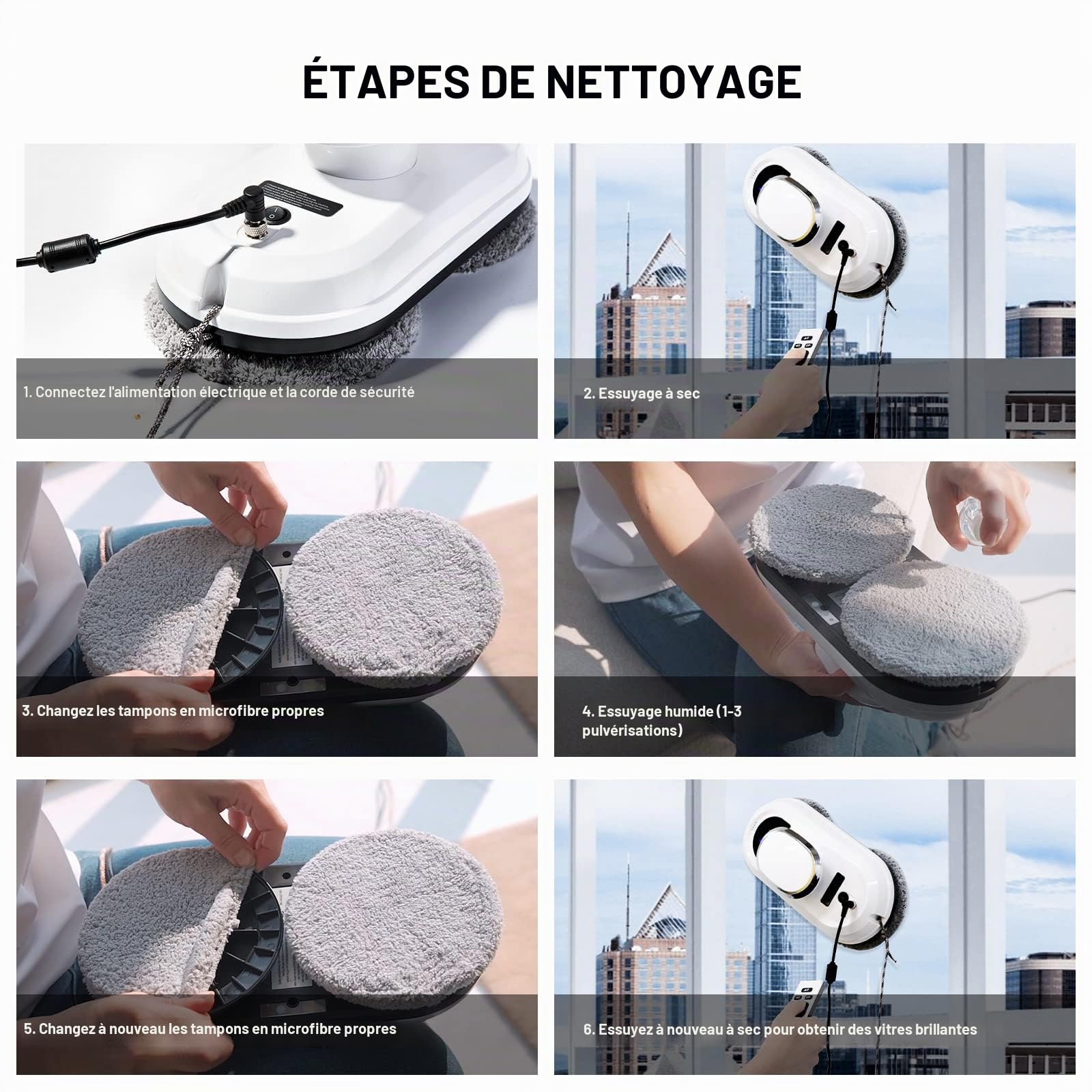 CHOVERY Robot Nettoyeur De Verre Télécommande Robot Nettoyer Les Cristaux 5600pa Super Aspiration Nettoyeur De Verre Électrique Navigation Intelligente Machine De Nettoyage des Cristaux pour Toutes