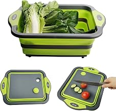 D L D Foldable Chopping Board 3 in 1 Chopping Basket with Drainage Plug and Scissors Multifunctional Drainage Basket for Kitchens, Travel, Camping (Green)