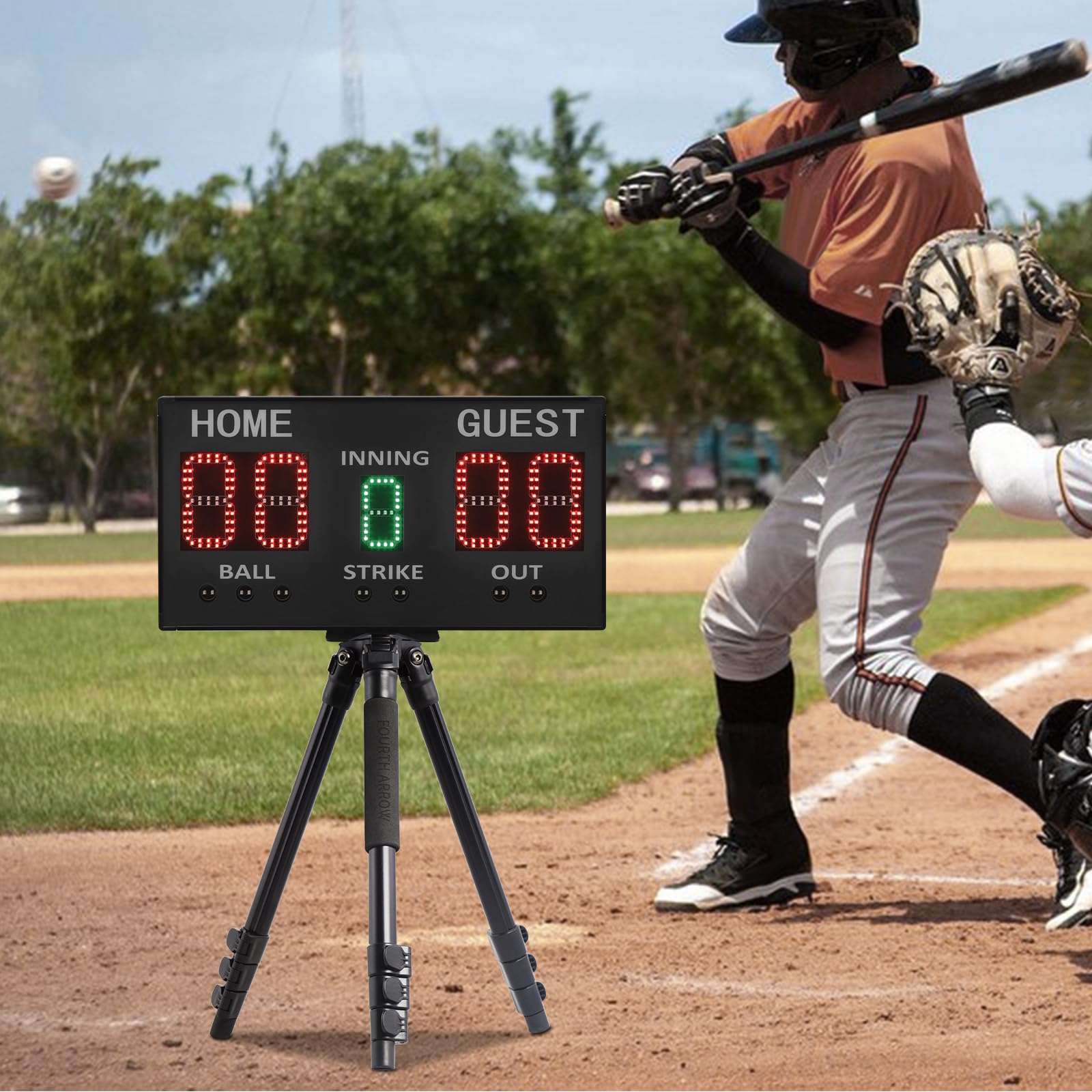 Tabellone segnapunti elettronico, da baseball, a 5 cifre, con telecomando, per inning, runs, palline, strikes, outs, portatile per allenamento e gioco