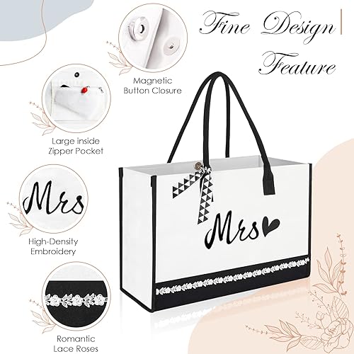 Miniatura 5 de Lace Canvas Tote Bag - Personalized Present Beach Bag Unique Gifts for Women TeachersMothers DayBirthdayBrides