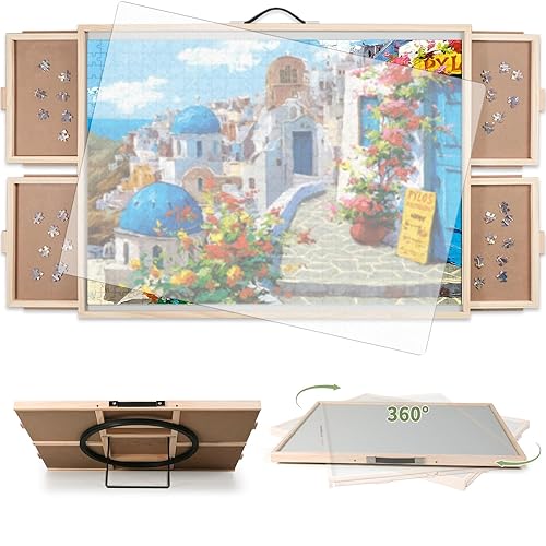 BuilderButler 1500 Pieces 2-in-1 Tilting & Rotating Puzzle Board, Portable Puzzle Table with 4 Drawers Cover,34.25" x 25.2"