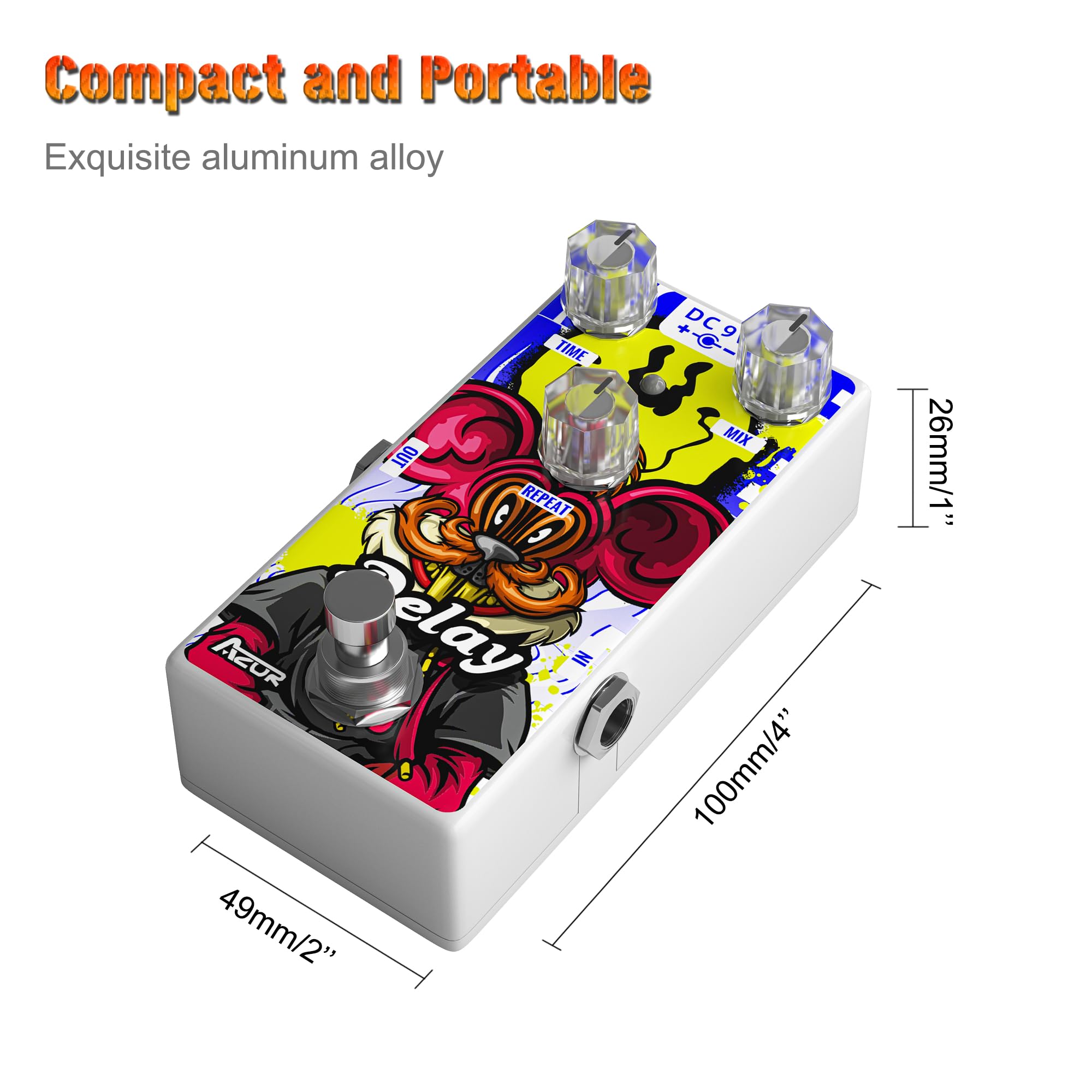 AZOR Delay Guitar Effect Pedal for Pedal Boards, Mouse Digital Mini Vintage Delay Effect Pedal for Electric Guitar AP508