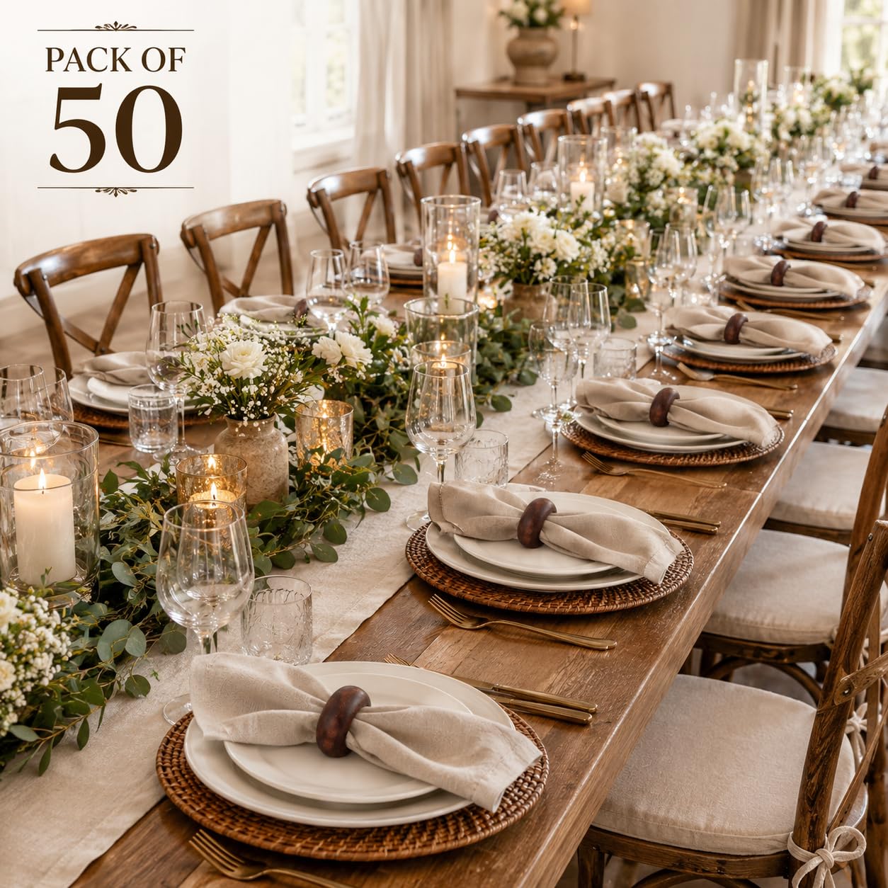 Lot de 50 ronds de serviette en bois faits à la main pour salle à manger, anniversaire, Noël, décoration de la maison et de la cuisine (antique) ALPHA Living HOME