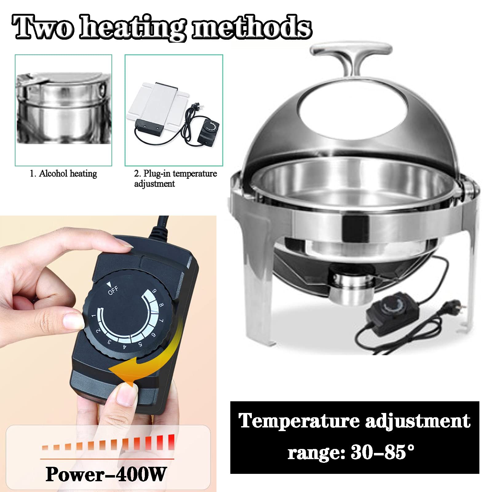 Chafing Dish Elettrico Set 400W/220V, Scaldavivande in Acciaio Inossidabile per Buffet Feste, Contenitore Termico per Alimenti Pentole Riscaldante, Ideale per Hotel
