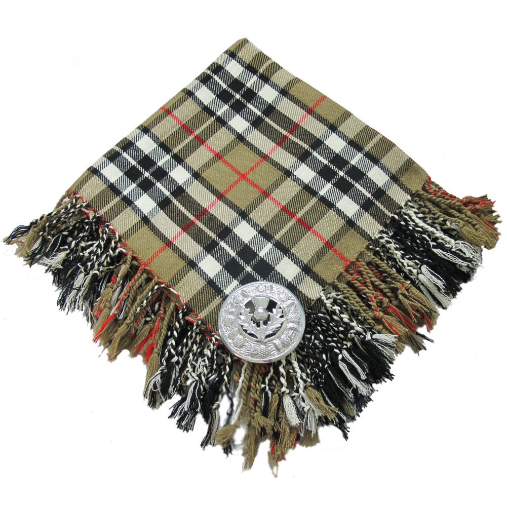Tartanista Scottish Kilt Fly Plaid 44" x 44" Thistle Brooch - Thompson Camel