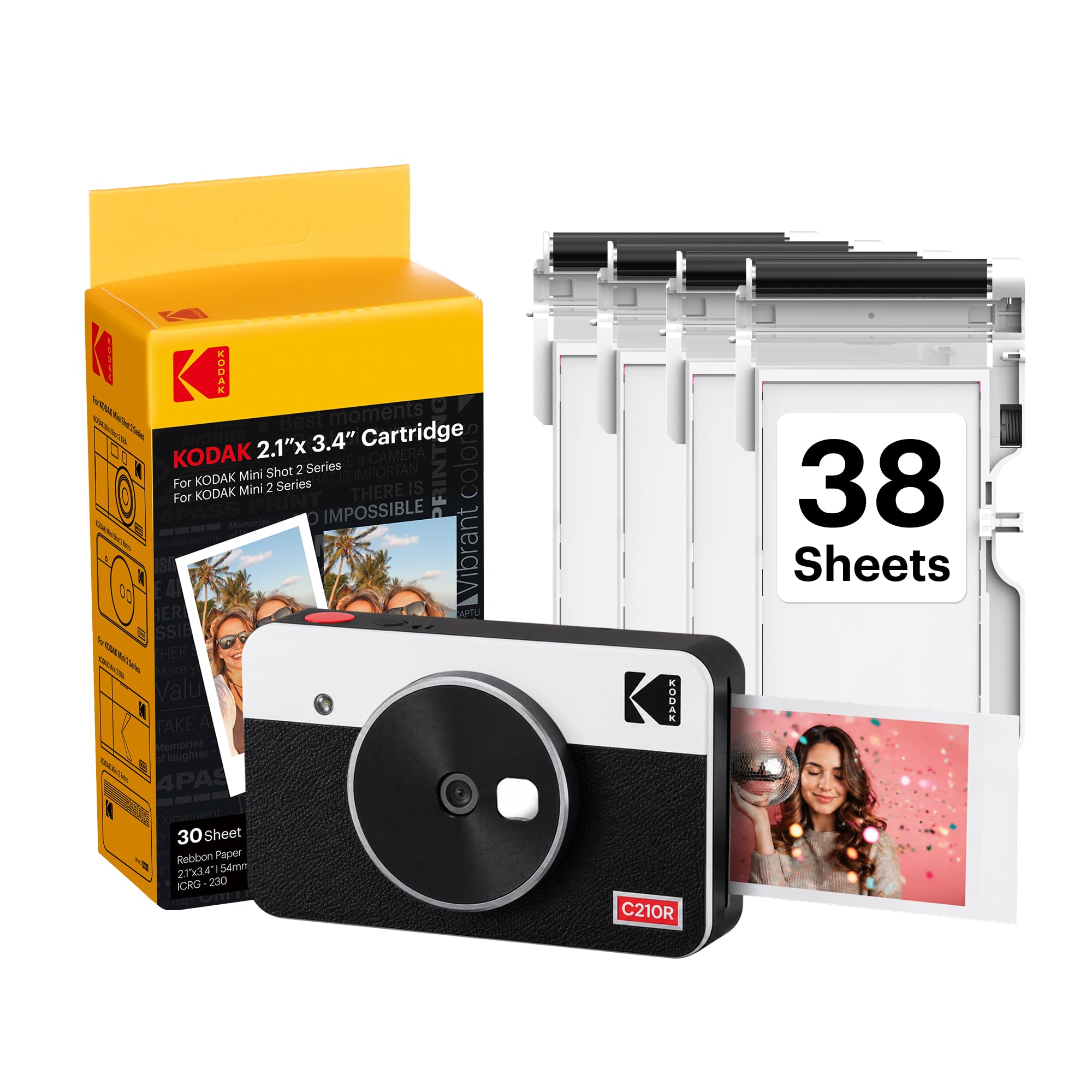 KODAK Mini Shot 2 Retro 4PASS 2-in-1 Instant Camera and Photo Printer (2.1x3.4 inches) + 68 Sheets Bundle, White-picture-32