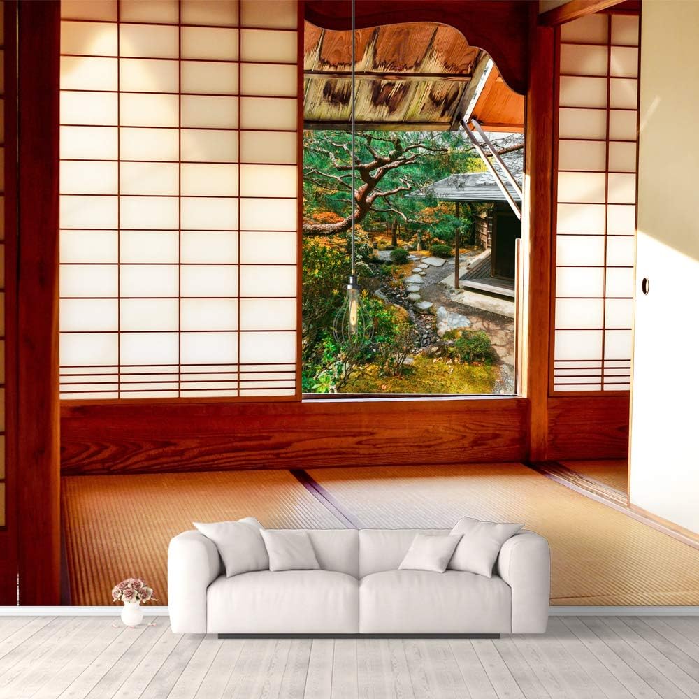 IDEA4WALL Wall Murals for Bedroom Japanese Style Grid Door View Large Removable Wallpaper Peel and Stick Wall Stickers - 66x96 inches