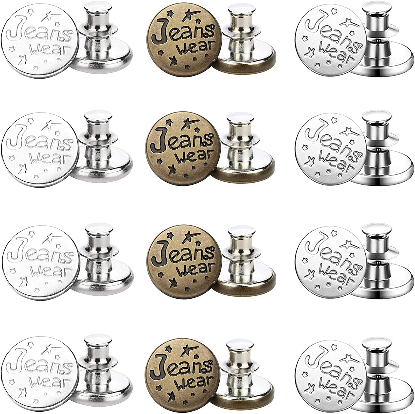 Button Pins for Jeans,12 Sets [2021 Upgraded] No Sew and No Tools