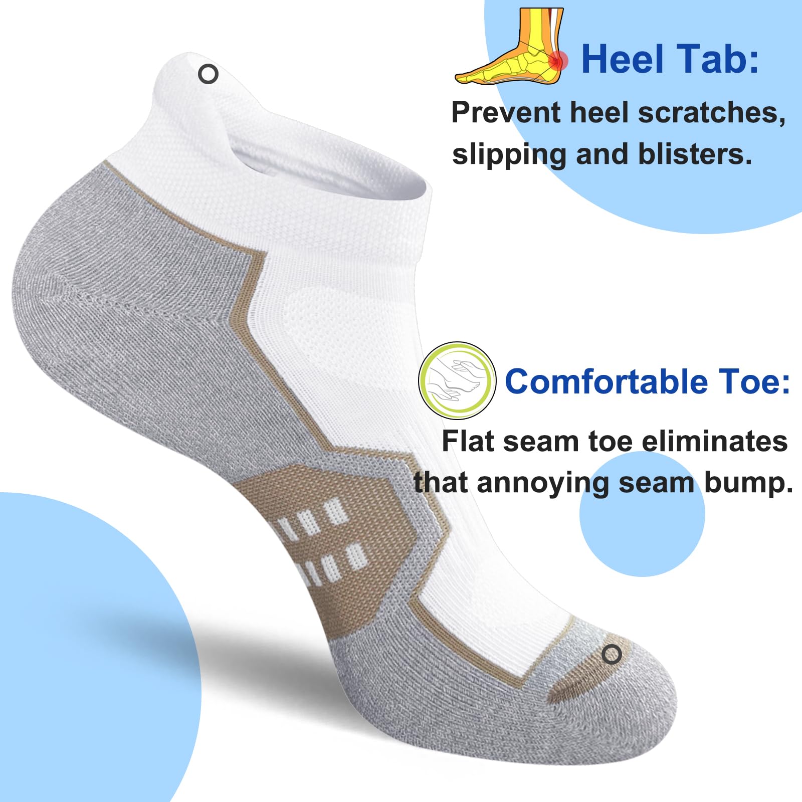 Calcetines deportivos para correr para mujer, cómodos, acolchados, antiampollas, 5 pares