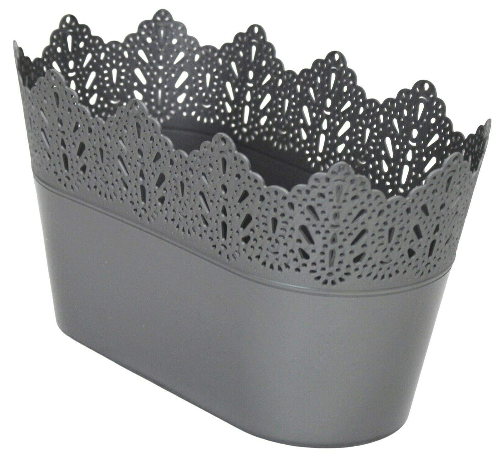 Sundries Grey/Silver 27Cm Long Plastic Trough Planter, Silver/ | 5L Uv-Resistant Outdoor Balcony Planter | Window Box Herb Pot/Garden Trough | Flower & Plant Box For Garden | Decorative Flower Pot For Shrubs