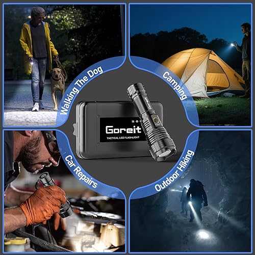 Miniatura 9 de Linternas LED de Alto Flujo en Lúmenes Recargables, Goreit 20,000 Lúmenes XHP70.2 Linterna Súper Brillante, Linterna Alimentada por Batería, Potente