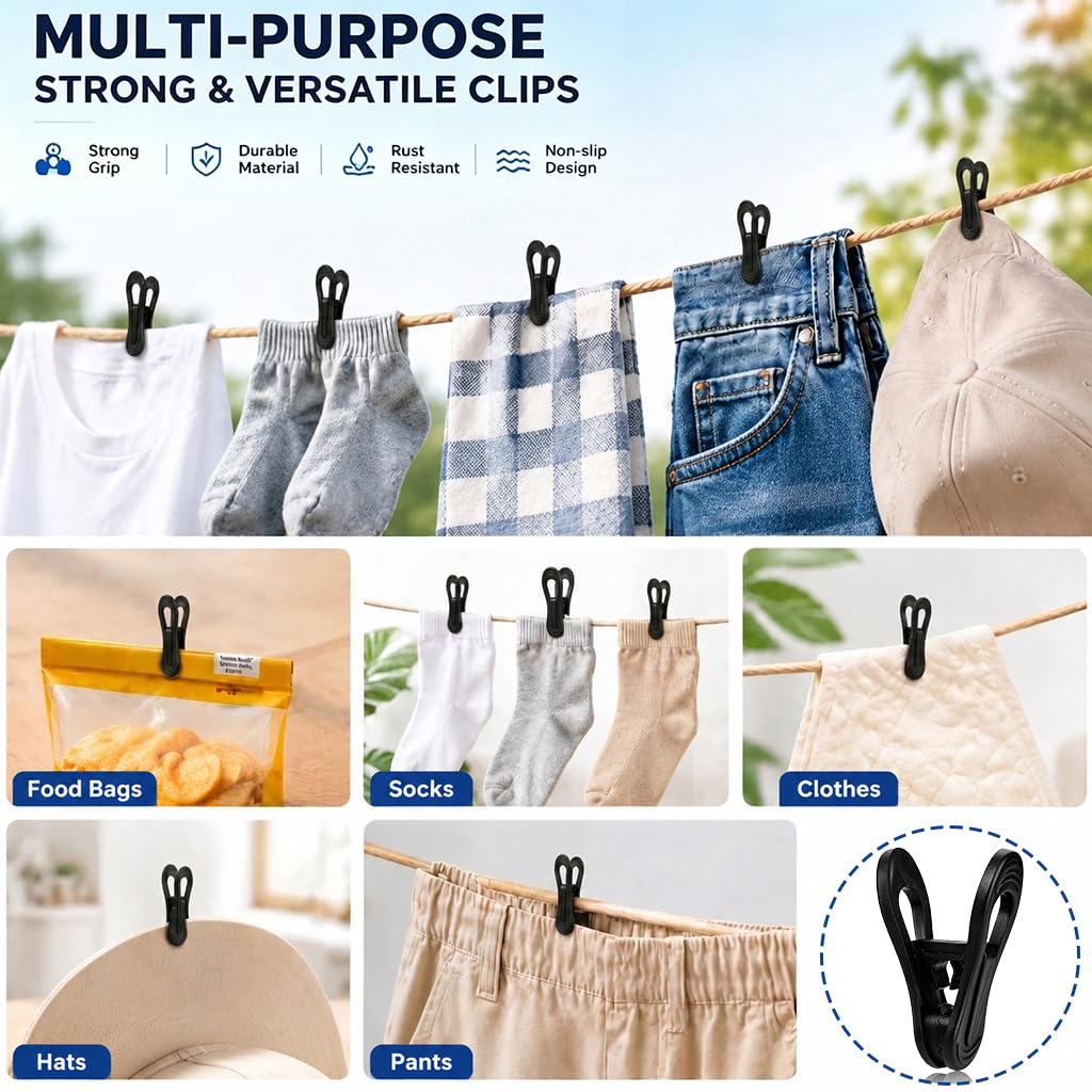 Yopay 50 clips para perchas, fuerte pellizco fácil de enganchar ropa pantalones colgadores, clips de plástico multiusos para niños para el hogar, oficina, viajes, manualidades