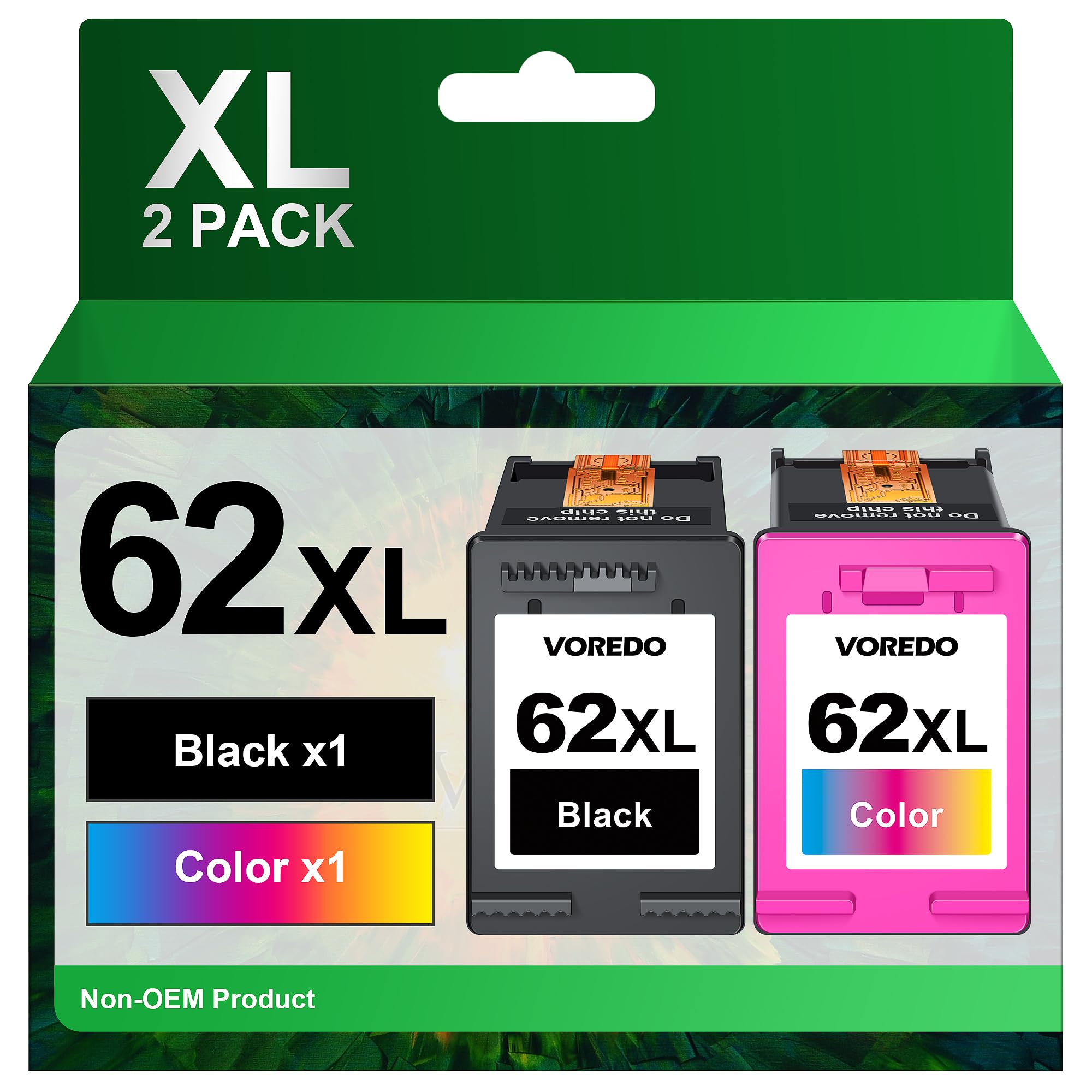 VOREDORemanufactured Ink Cartridge Replacement for HP 62XL Ink Cartridge Combo Pack 62 XL for Envy 5540 5542 5545 5640 5642 5660 5664 5665 7640 7645 8000 8005 OfficeJet 200 250 5740 5742 5745(2 Pack)