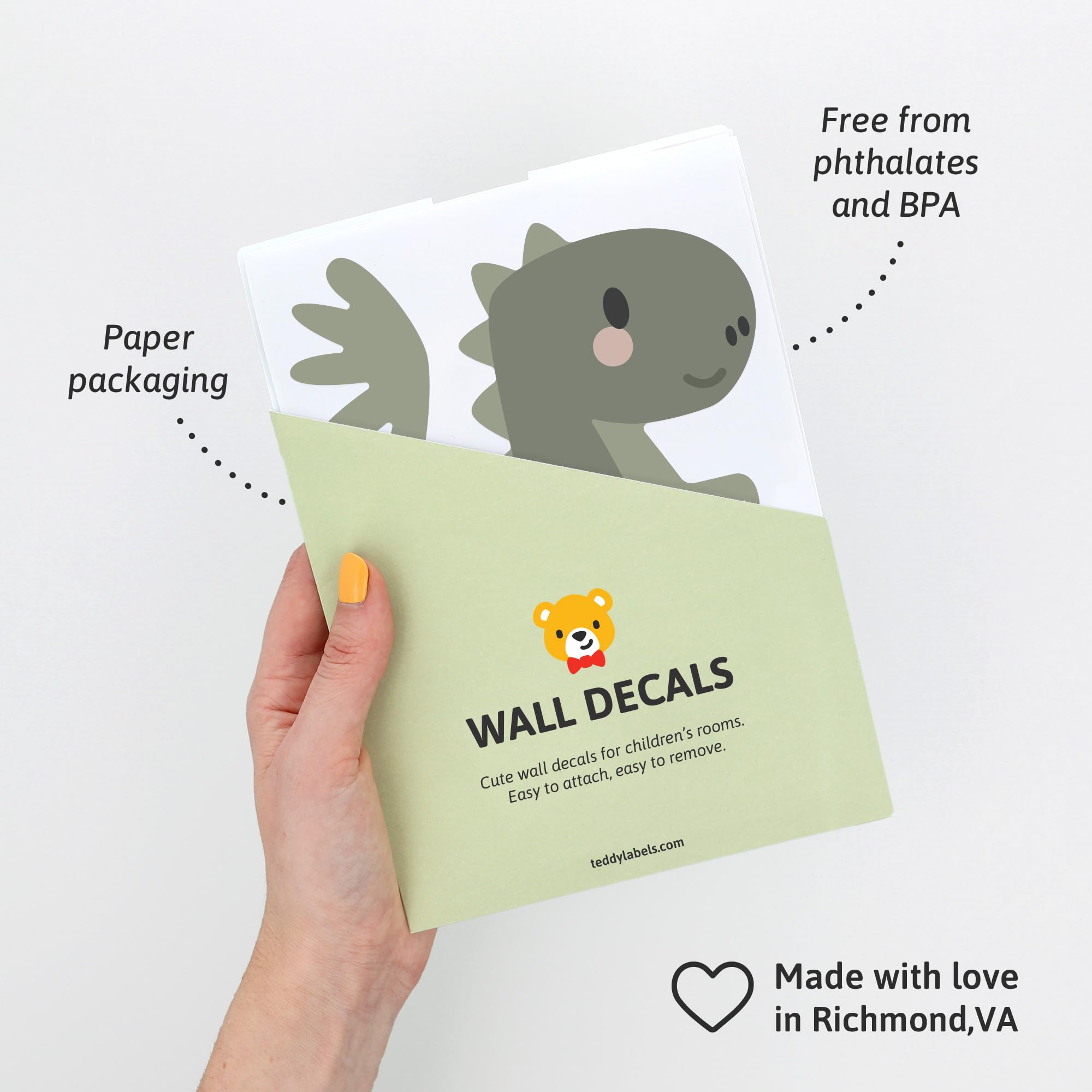 Teddylabels - Naklejki ścienne do pokoju dziecięcego Pokój dziecięcy Przedszkole Sypialnia dziecięca - Samoprzylepne naklejki ścienne wielokrotnego użytku - Dinozaury (rozmiar: 19 cm x 14 cm)