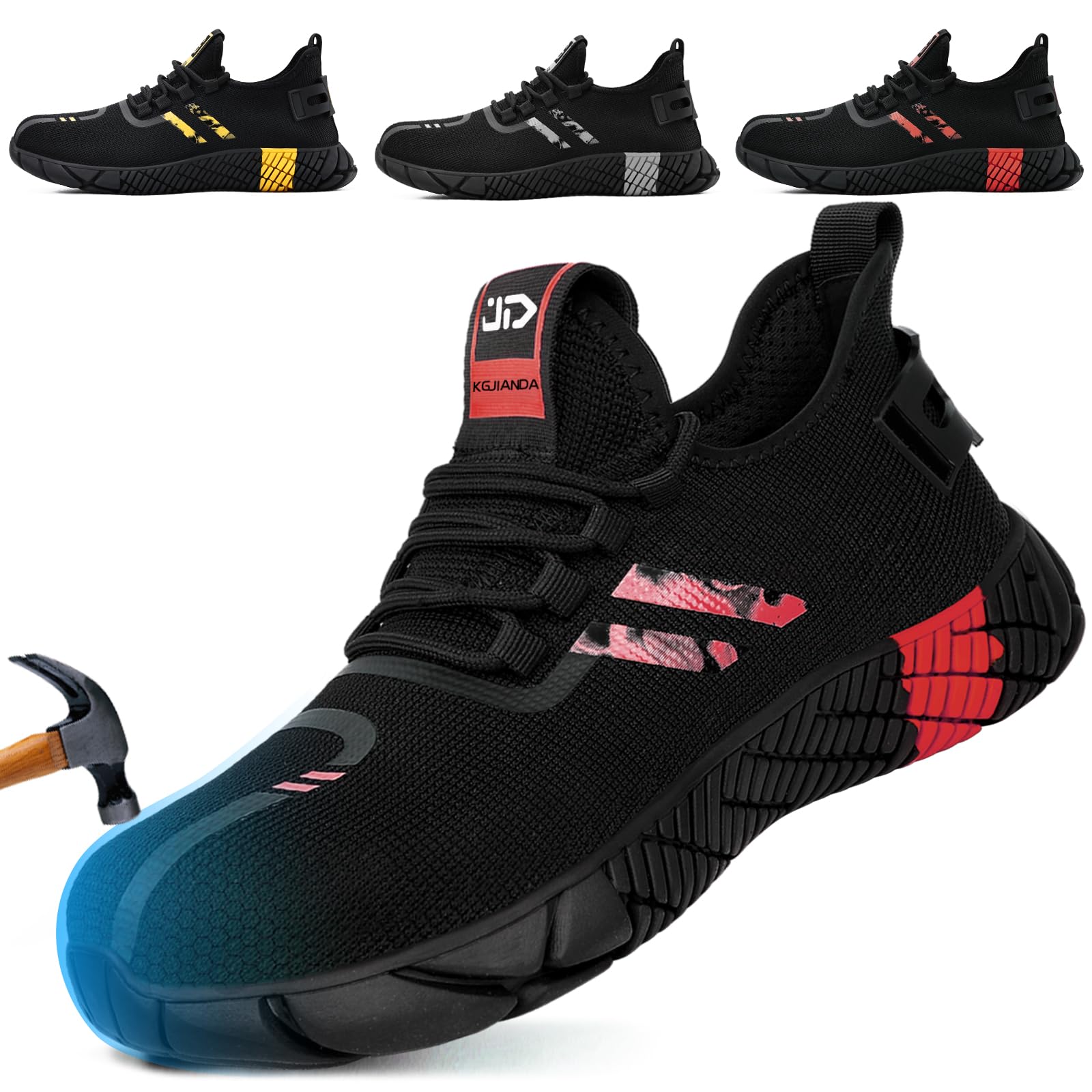 KGJIANDA Steel Toe Shoes for Men Work Shoes Men Steel Toe Shoe for Construction Breathable Anti Smash Sneakers for Warehouse Lightweight Safety