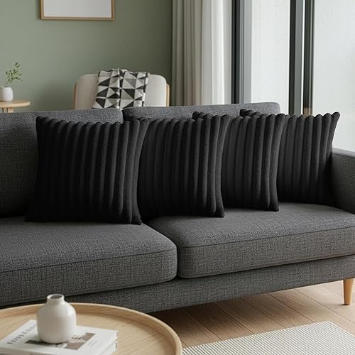 Juego de 4 fundas de almohada negras de 16 x 16 pulgadas, bonitas fundas de almohada bohemias para sofá/cama, fundas de almohada decorativas para