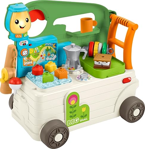 Fisher-Price Juguete para bebés y niños pequeños Laugh & Learn 3 en 1 Camper Walker y centro de actividades con escenarios inteligentes para mayores