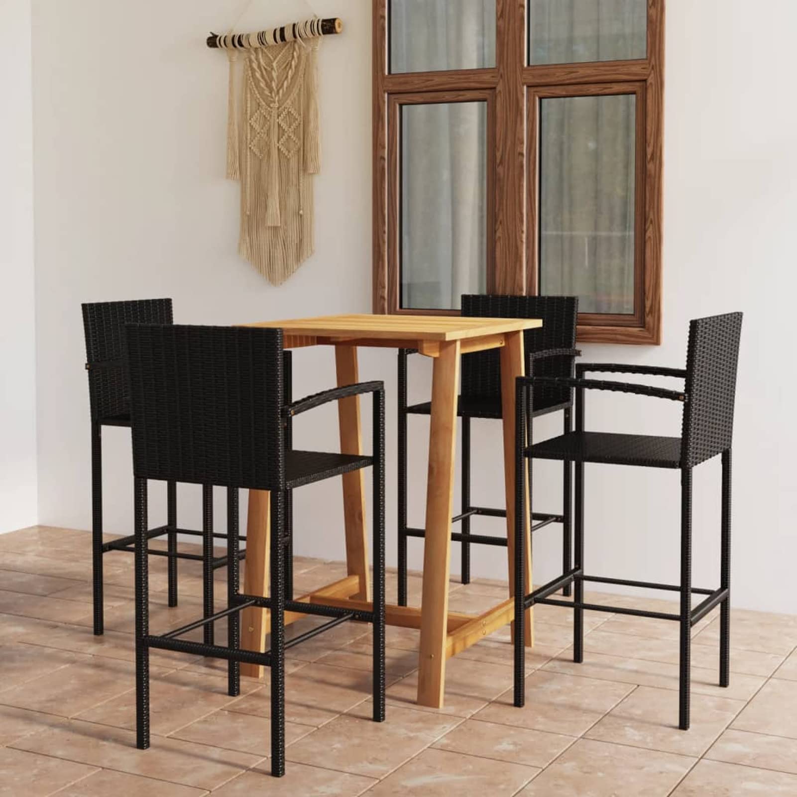 Ensemble de bar de jardin 5 pièces noir Homgoday avec table haute et 4 tabourets