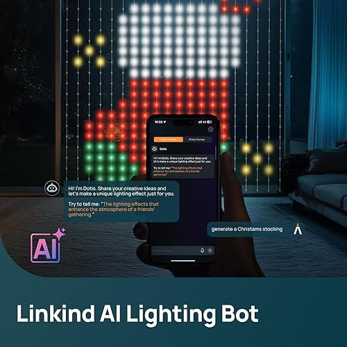 Miniatura 2 de Linkind Cortina de luces inteligentes de Navidad, control de aplicación, pantalla GIF con patrón AI, funciona con Alexa Google Home, 400 luces LED