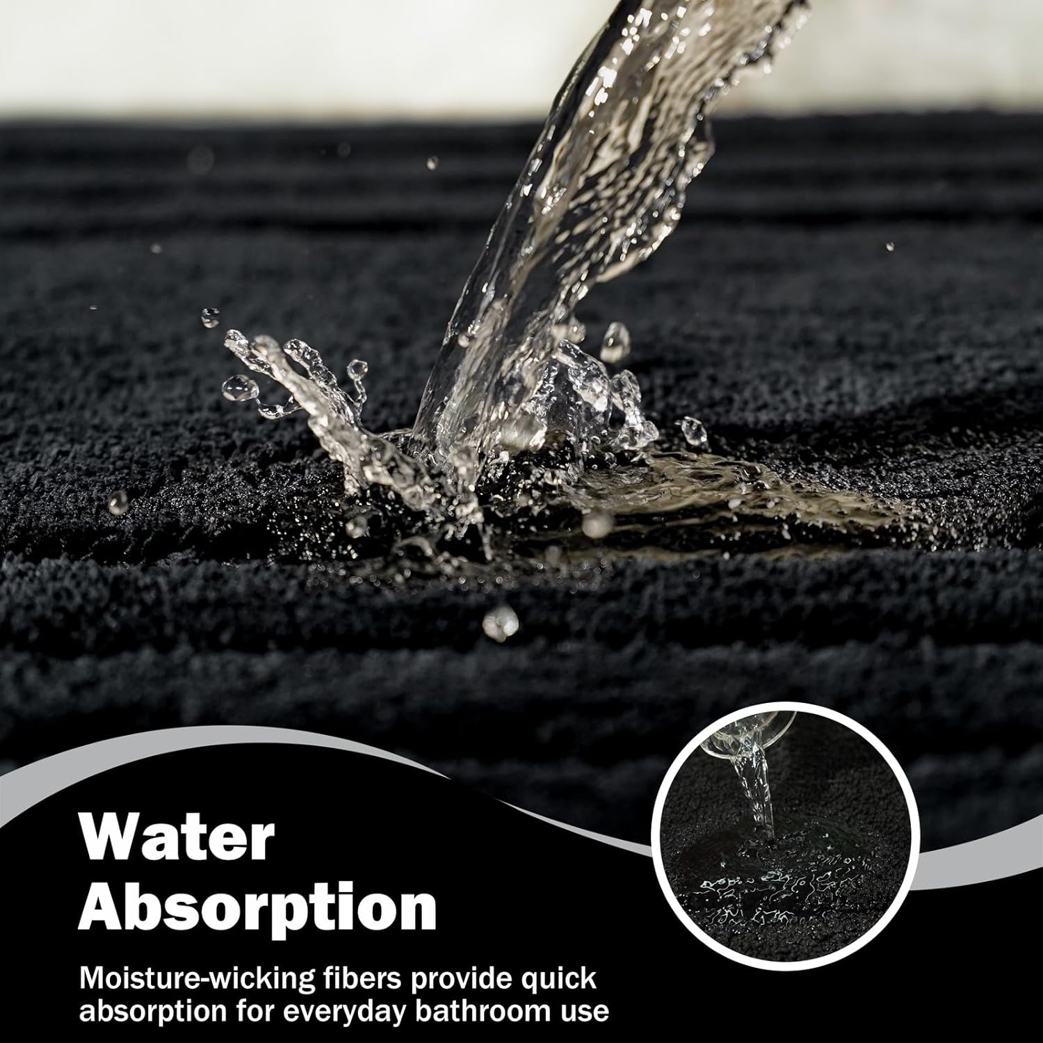 Bathroom Runner Rugs 24 x 60, Extra Long Bath Rug Non-Slip, Machine Washable Large Bath Mats for Tub and Shower, Black