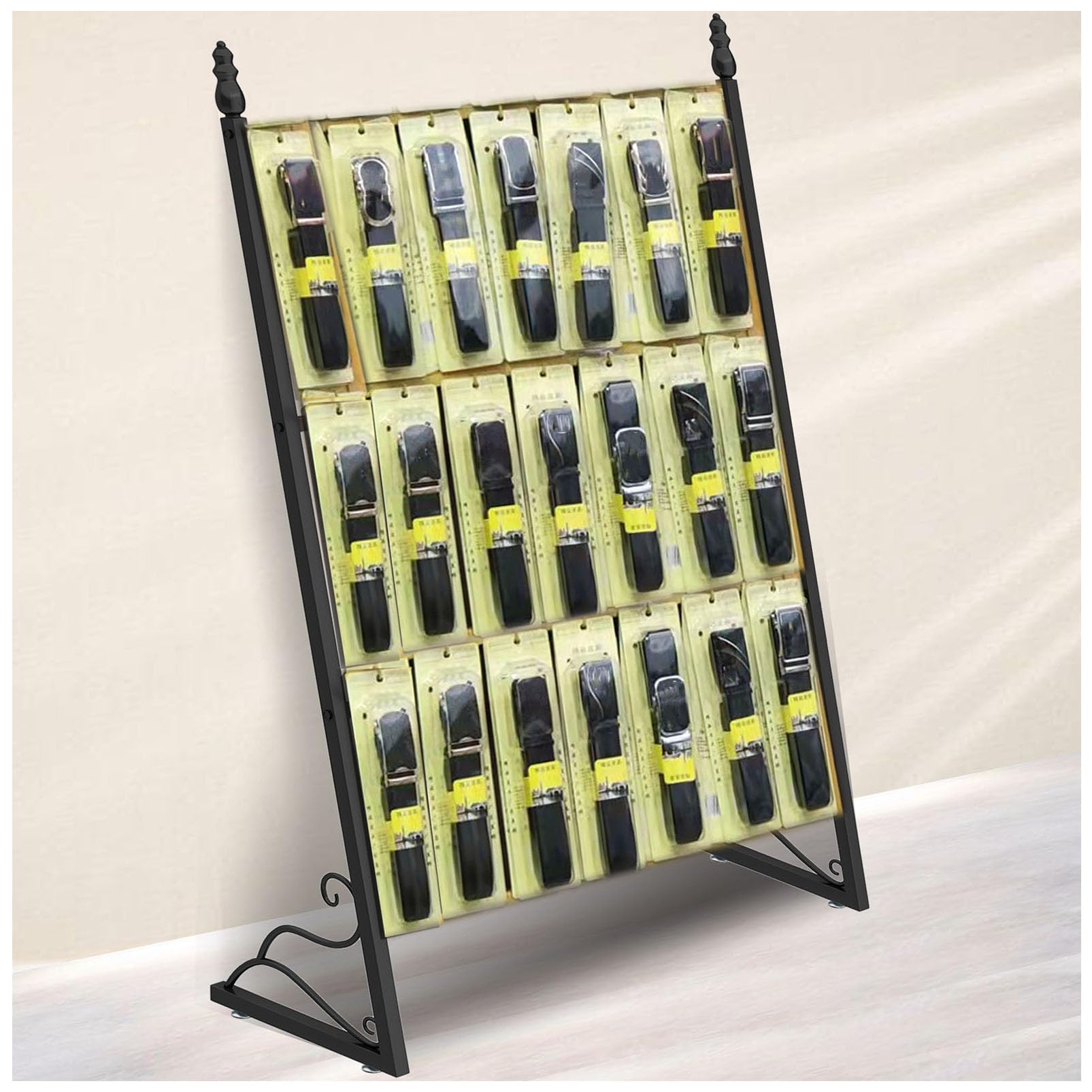 YNBSHGAA Retail Display Stand Belt Organizer Rack, Hats Jewelry Keychain Craft Show Rack, Shawls Purse Shelf Bracelet Earring Stand with Hooks, for Malls/Showroom/Retail Store/Exh,Black-150×30×130CM