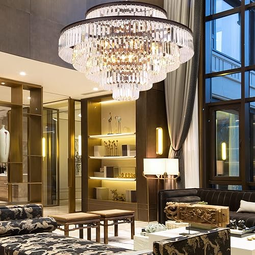 Lt-vt Candelabros y luces de cristal de estilo moderno color negro, colgante clásico, lámpara colgante de techo de 6 niveles para comedor y sala de