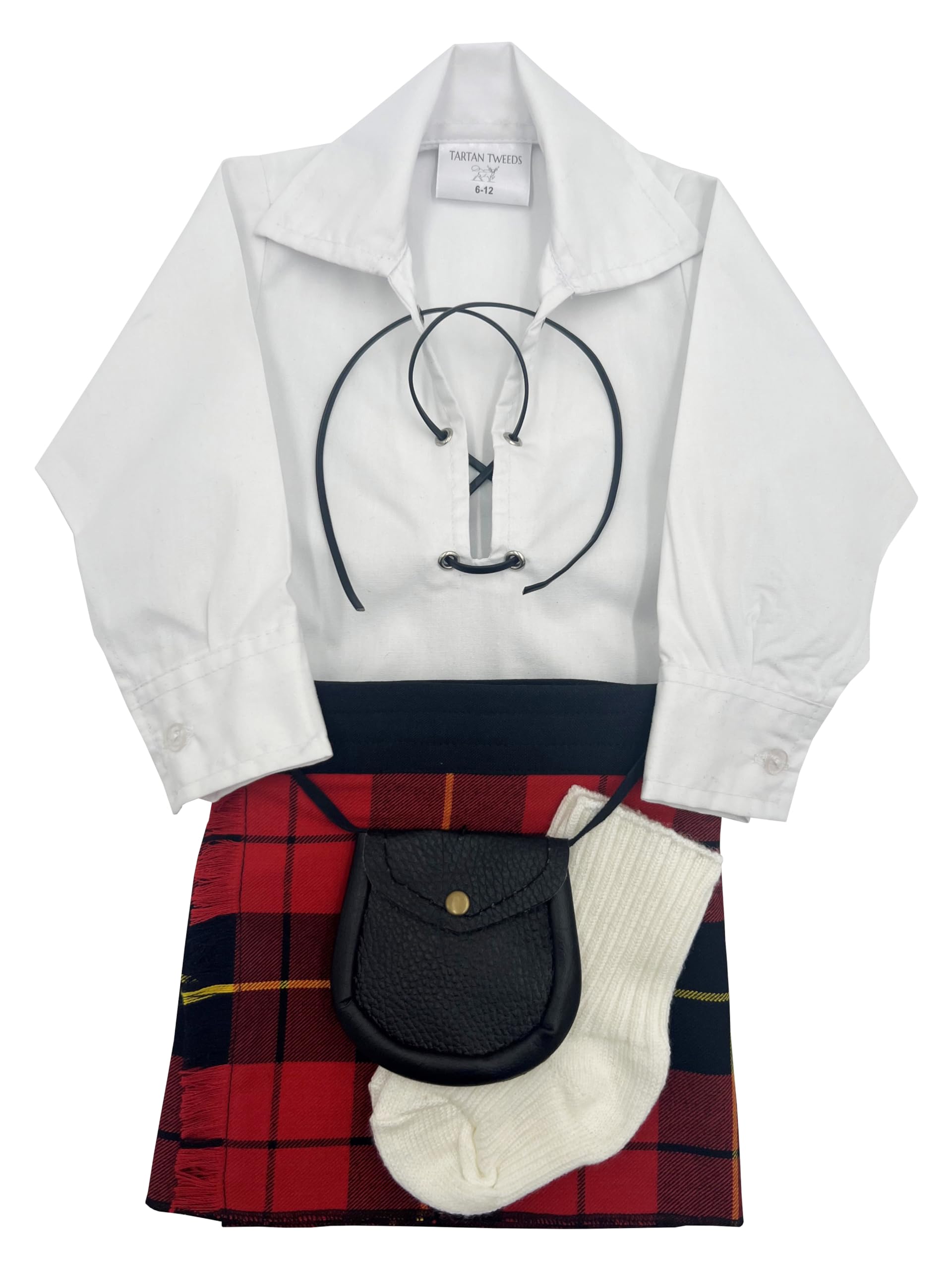 Tartan Tweeds Baby Kilt Outfit, Adjustable Waistband, Shirt, Hose, Sporran, Unisex (Wallace, 0-6 Months)