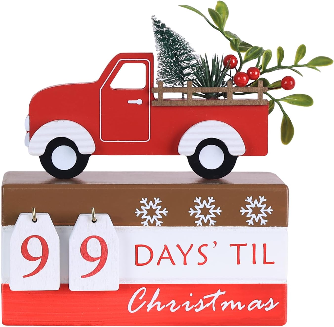 DECSPAS Christmas Countdown Decorations, 99 Days Until Christmas Advent Calendar Wooden Stacked Book Truck, Xmas Table Decorations for Home Indoor Living Room Bedroom Mantel Decor