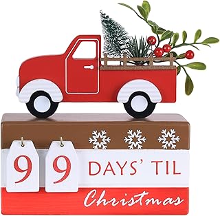DECSPAS Christmas Countdown Decorations, 99 Days Until Christmas Advent Calendar Wooden Stacked Book Truck, Xmas Table Decorations for Home Indoor Living Room Bedroom Mantel Decor