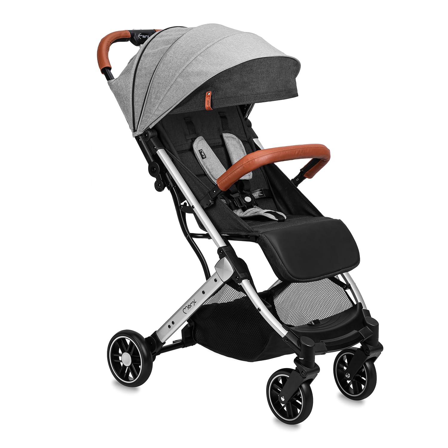 MoMi ESTELLE a partir de los 6 meses (hasta 15 kg), silla de paseo plegable con arnés de 5 puntos, cesta de la compra, barra telescópica, se mantiene de pie plegada