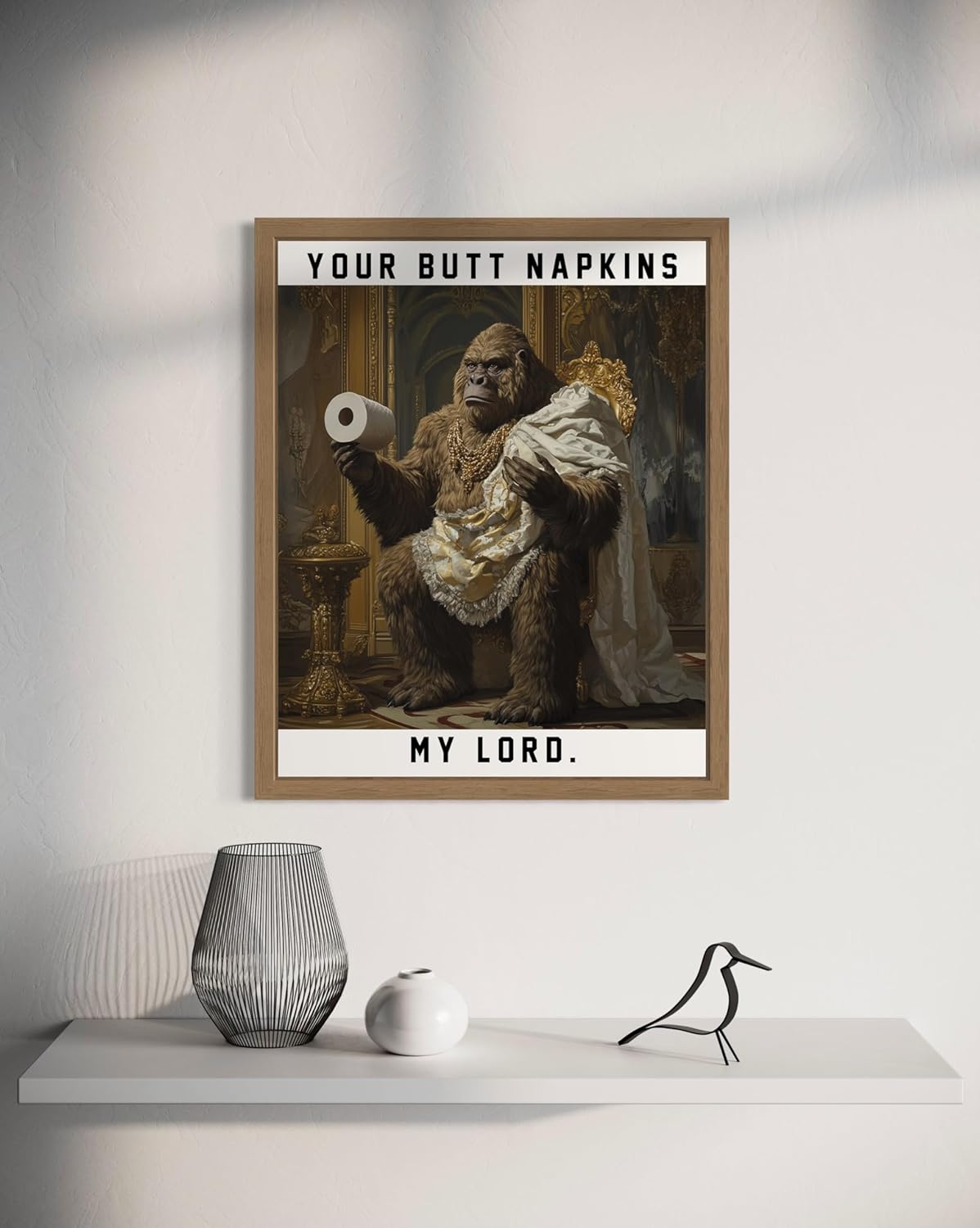 Bigfoot Humor Wall Art Print Poster, Funny Bathroom Decor Posters Prints for Restroom Home Picture Painting Artwork Gallery 216 (Bigfoot, 11 x 14 inches, Wood Frame)