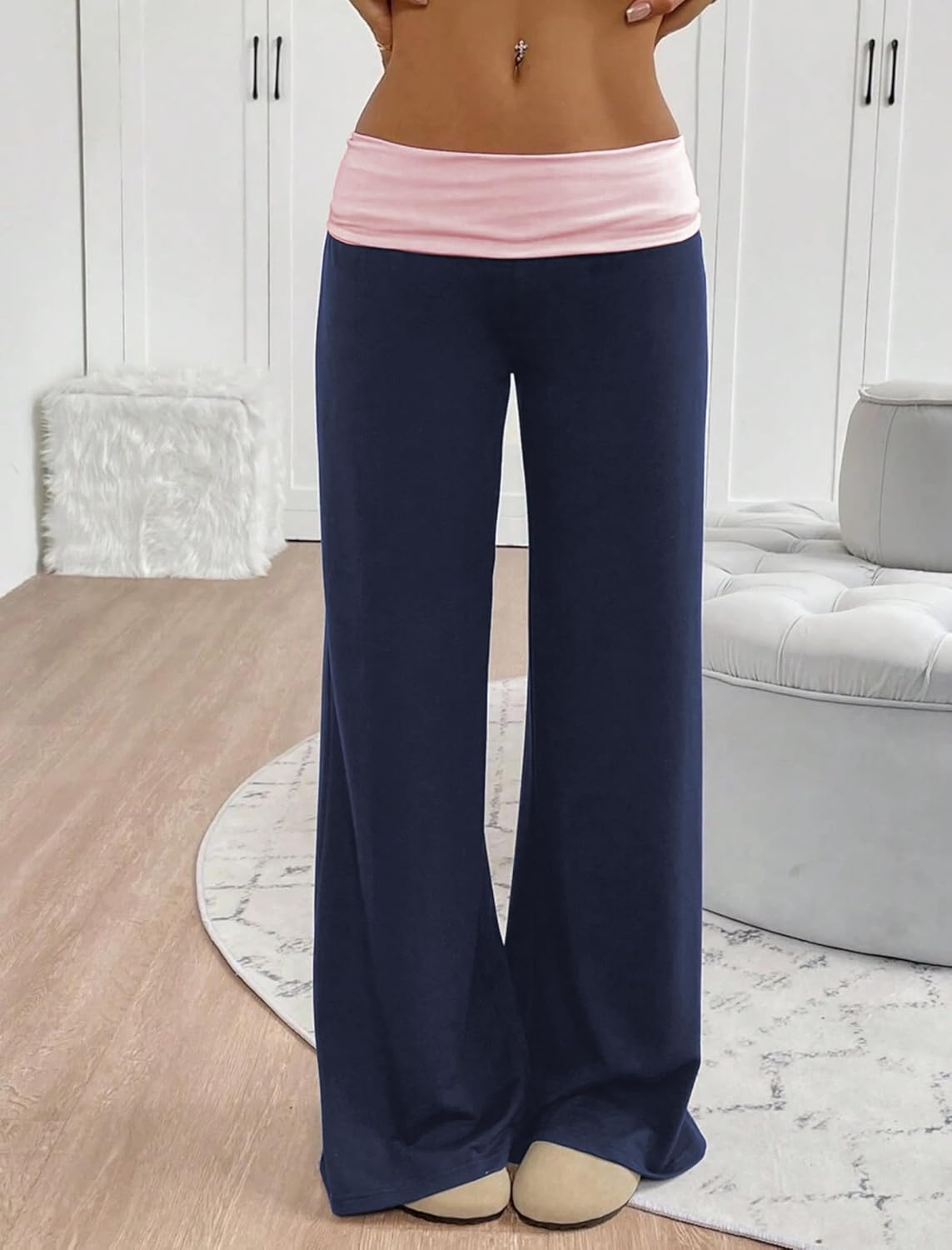 ZAFUL Casual Lounge Yoga Pants for Women Foldover Wide Leg Sweatpants Leggings Y2K Straight Leg Pants