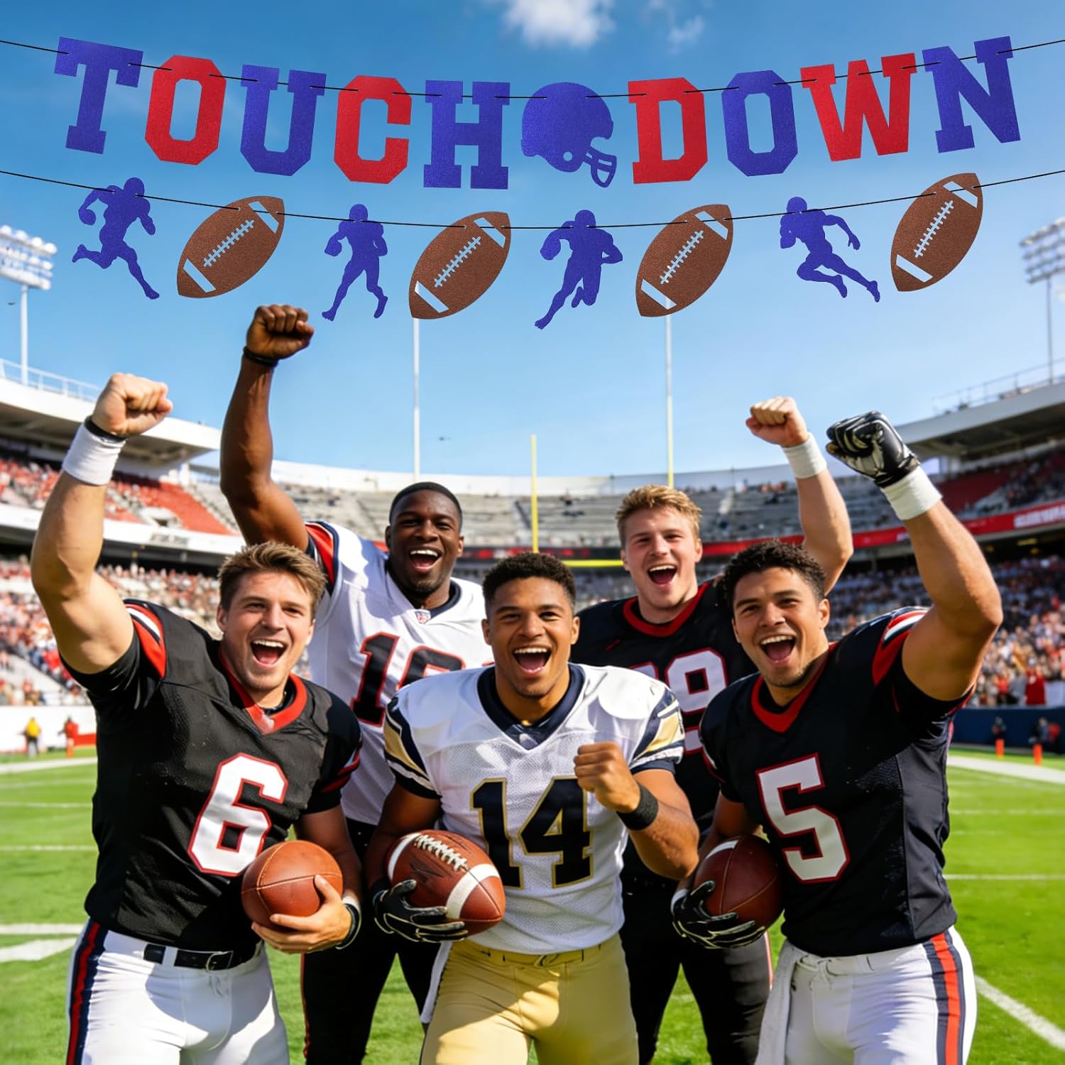 Touch Down Football Banner, Pre-Strung Glitter Game Time Touchdown Garland Flags Wall Hanging Decoration Decor for Sport Theme Birthday Party Celebration Supplies - Image 4