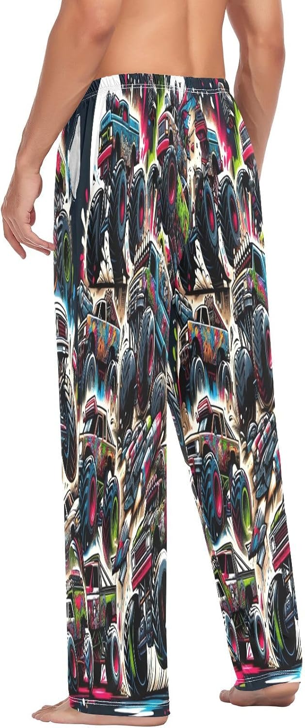 ALAZA Monster Trucks Cartoon Graffiti Men's Pajama Pants Men Cotton Pajama Bottoms with Pockets, S