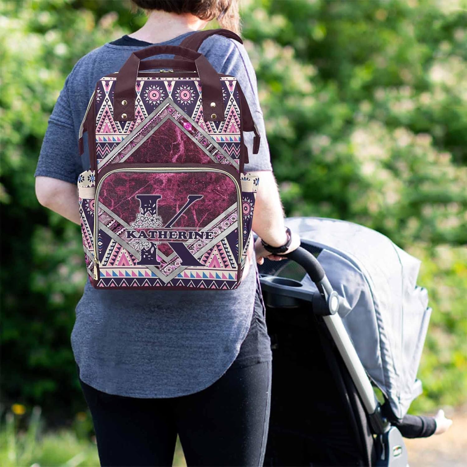 M YESCUSTOM Personalized Nappy Bag with Name for, Custom Marbling Fantasy Background Multifunction Diaper Bag with Large Capacity Mommy Nursing Backpack for Travel Holiday Gift for Women