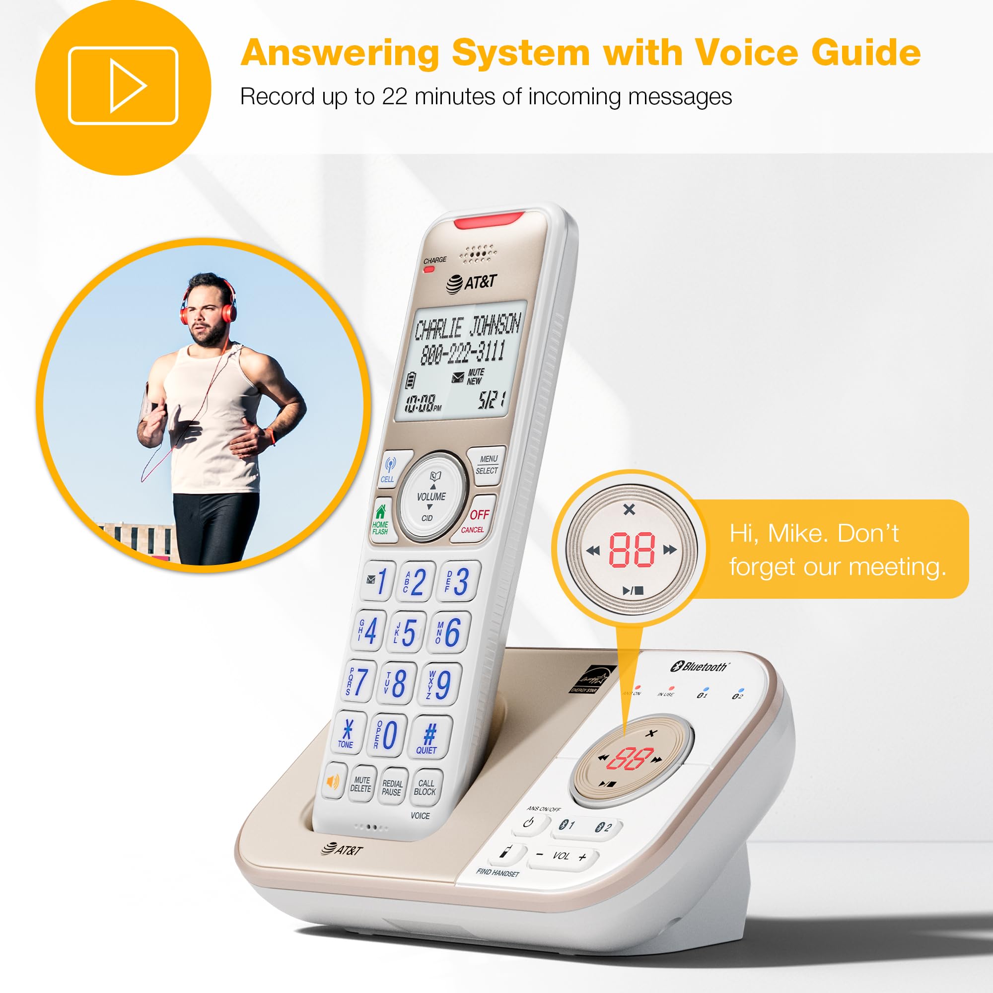 AT&T BL3112-4 Telefono Cordless DECT 6.0 Con 4 Auricolari, Bluetooth, Segreteria 22 Min, Blocco Chiamate Intelligente E Vivavoce
