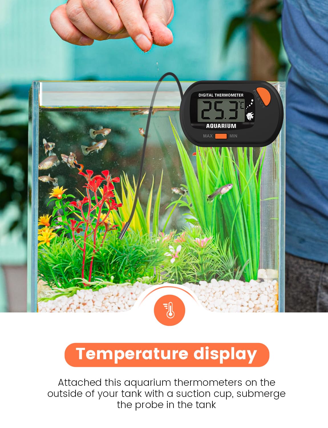 Termometr do akwarium z sondą i przyssawką, cyfrowy termometr temperatury wody LCD do akwarium, akwarium, gadów morskich, terrariów (1)