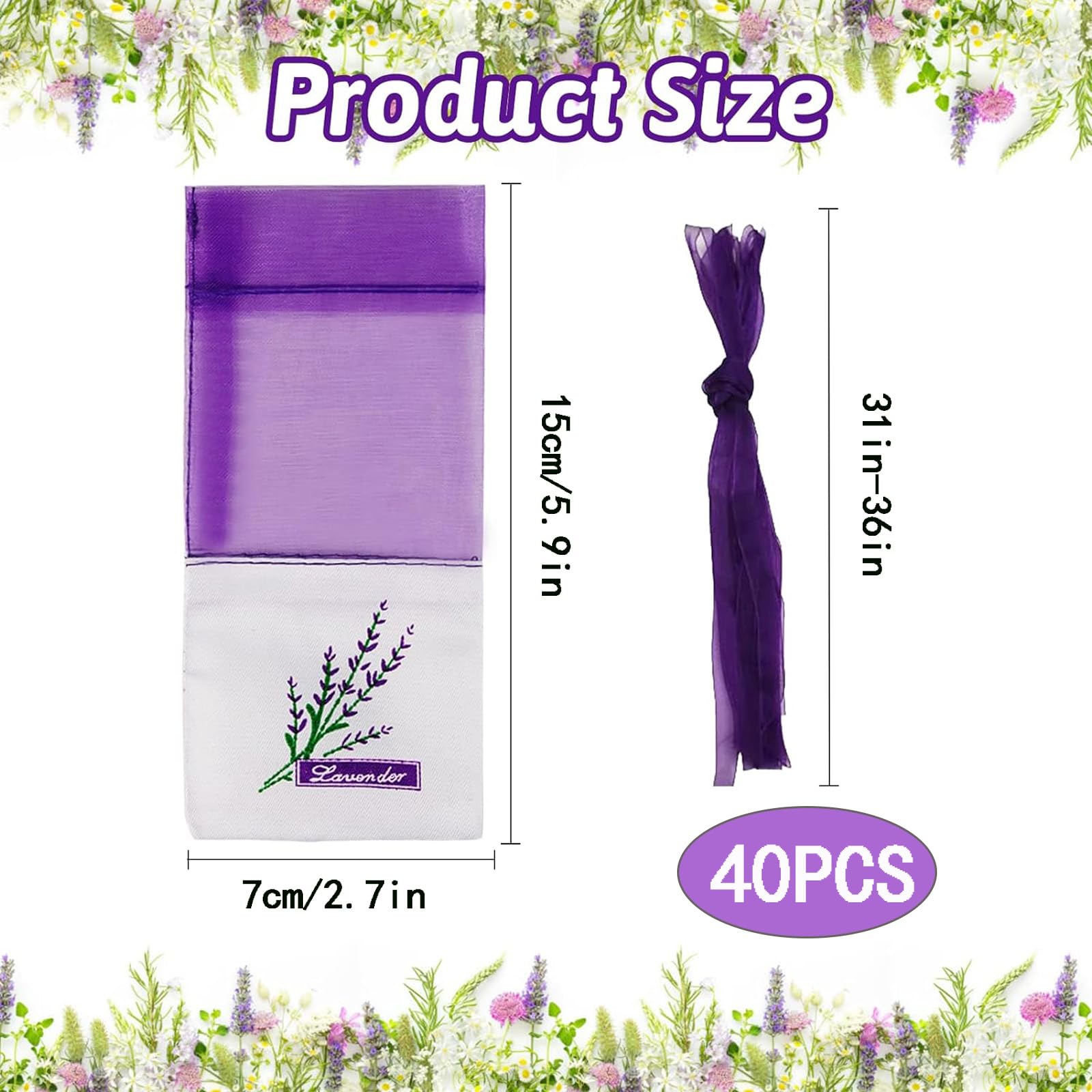 40 Sachets Lavande Vides En Organza Et Coton - Avec Rubans, Pour épices, Herbes, Rangement