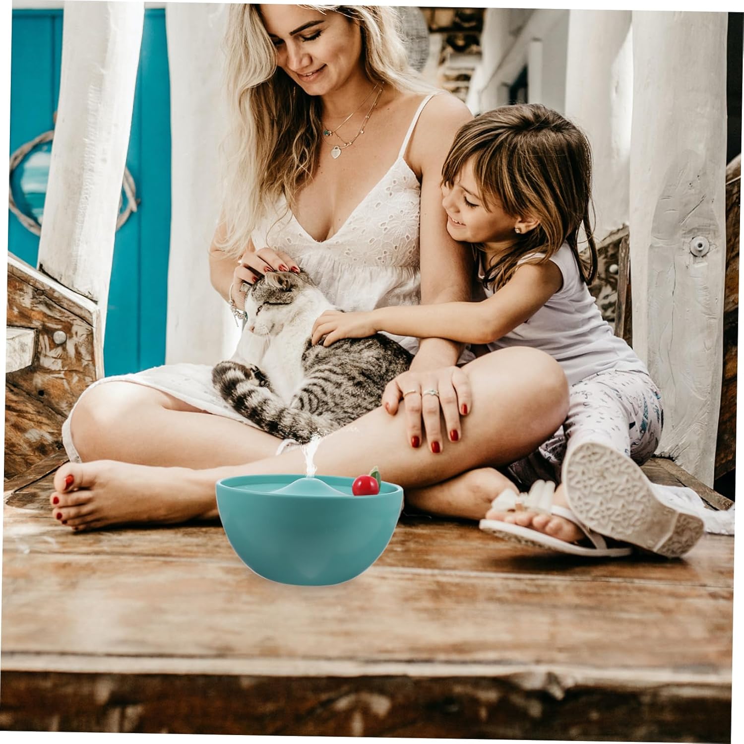 BESPORTBLE USB Automatic Ceramic Pet Water Fountain with Capacity Bowl Portable and Water Dispenser for Cats and Small Dogs Green Creative Cherry Design Pet Supply Accessory