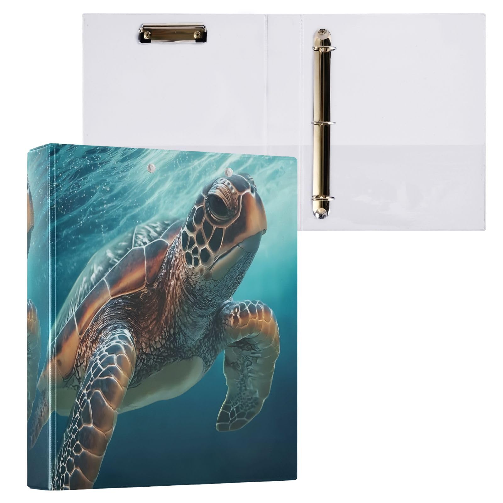 Raccoglitore a 3 anelli Sea ??Tartaruga 3,8 cm anelli rotondi contiene 200 fogli, 3 raccoglitori ad anelli con clip in metallo antiscivolo
