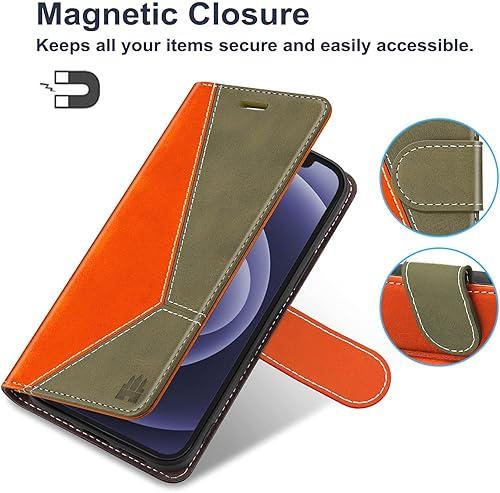 Miniatura 4 de Compatible con funda tipo cartera para iPhone 13, ranuras para tarjetas con bloqueo RFID, funda de piel sintética de lujo con funda de TPU a prueba