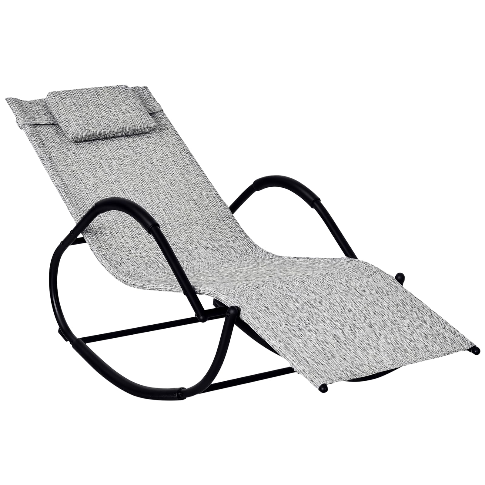 Outsunny Rocking Sun Lounger, Garden Rocking Chair Zero Gravity Lounge Chair, Outdoor Patio Recliner with Padded Pillow and Steel Frame, Grey