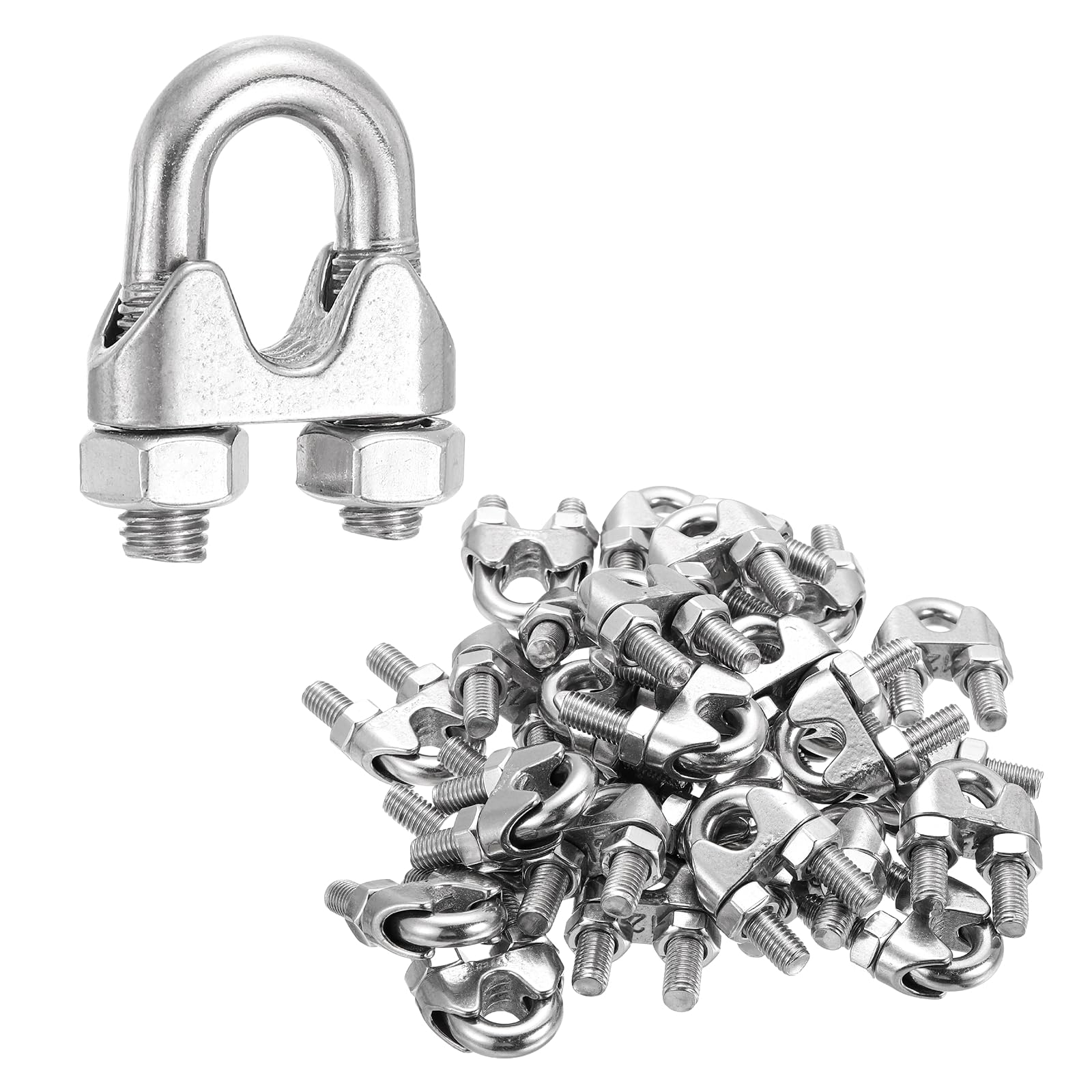QUARKZMAN 30Pcs Morsetti Per Cavo In Acciaio Inox 304 1/2 Pollice M12 Piccoli Dadi A U Hardware Per Fissaggio Sicuro Cavi Marine Linee Recinzione Corda Per Bucato, Argento