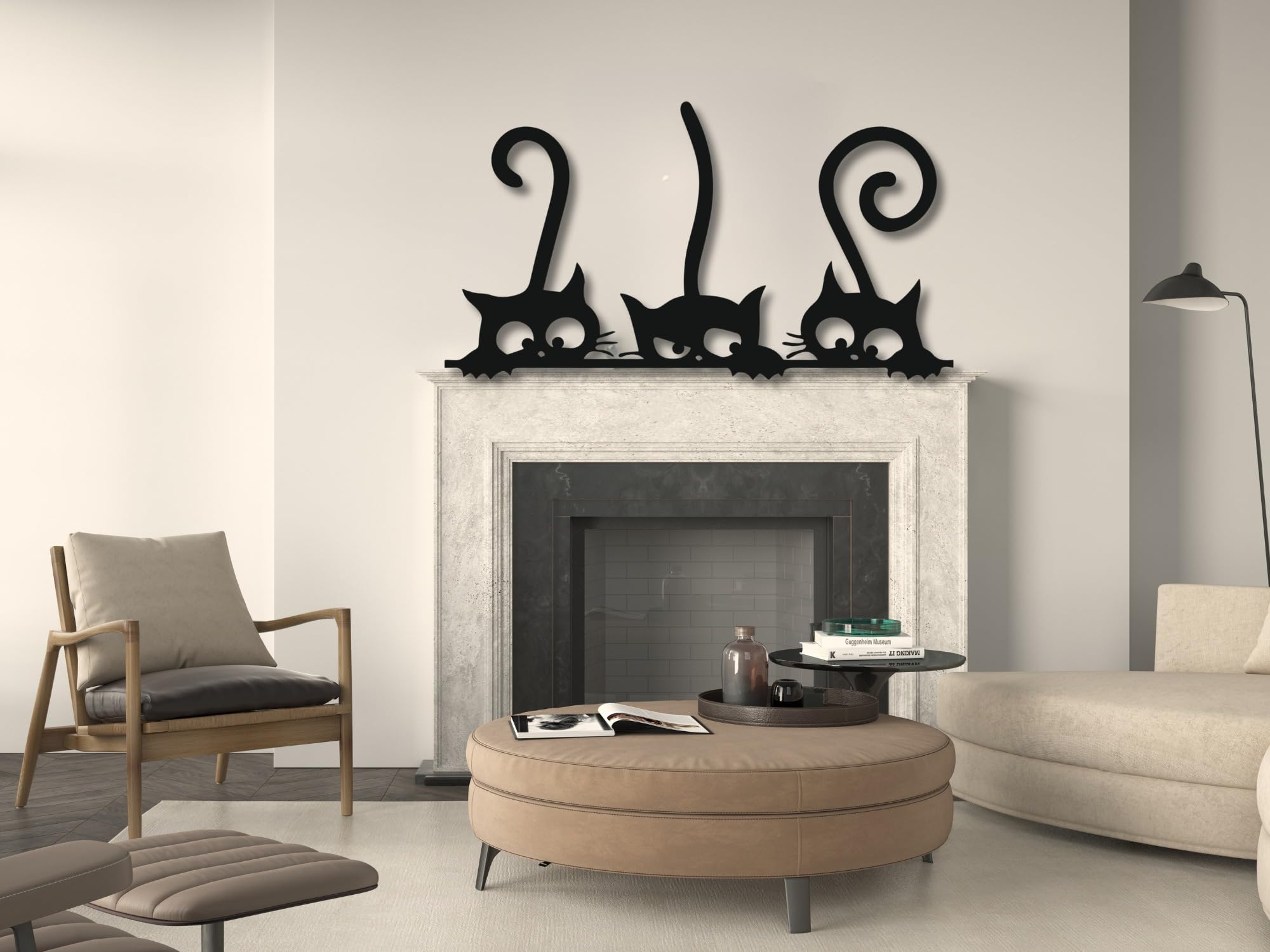 VAILLA® Gato Decorativo de Pared de Madera, Arte 3D en Negro, Decoración Minimalista y Moderna para Habitación