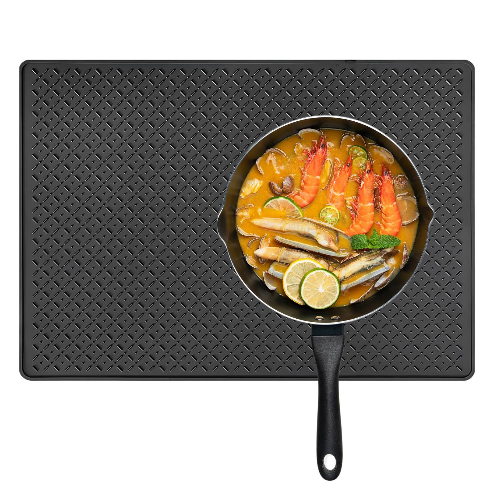 Alfombrilla Protectora Placa Induccion, Tapete de Silicona 70x50cm, Resistente al Calor y Antideslizante, Protector de Encimera para Cocina, Freidora de Aire y Barbacoa (Negro)