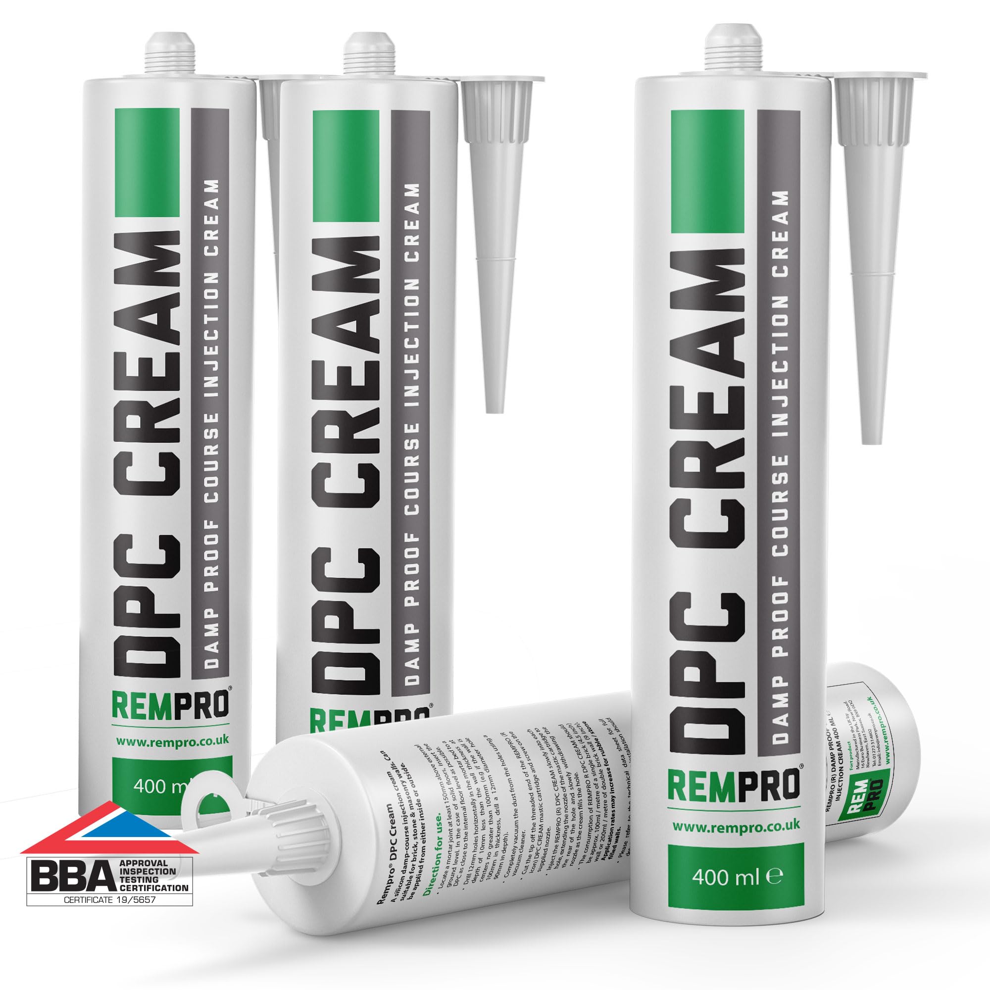4 x 400ml DPC Damp Proofing Course Cream - Barrier Treatment & Control of Rising Damp in Walls - BBA Certified